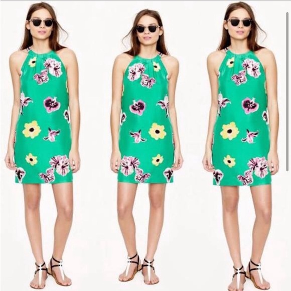 Jcrew Floral shift dress open back high neck green size 00 - Picture 5 of 6